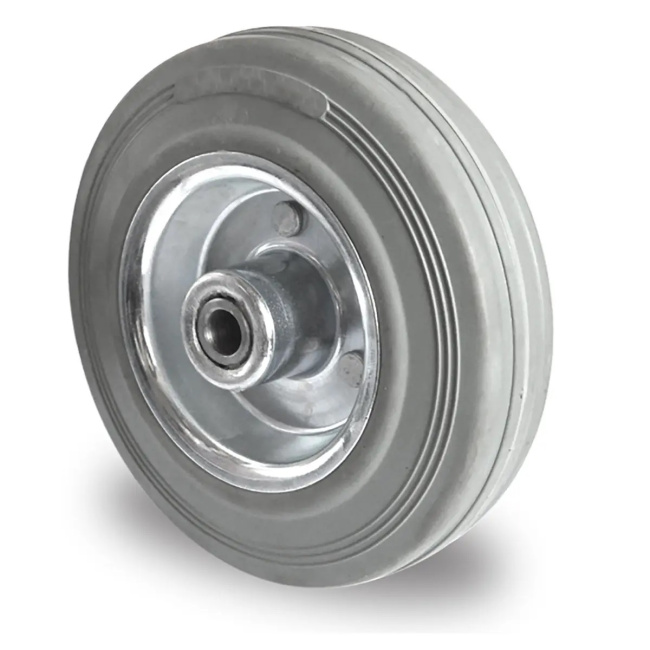 Vollgummi Einbaurad 160 mm auf Stahlblech-Felge blau verzinkt mit Rollenlager