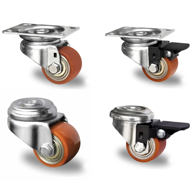 Polyurethan Lenkrolle Lenkrolle mit Rückenloch auf Stahl-Felge mit Doppelkugellager  verschiedene Größen