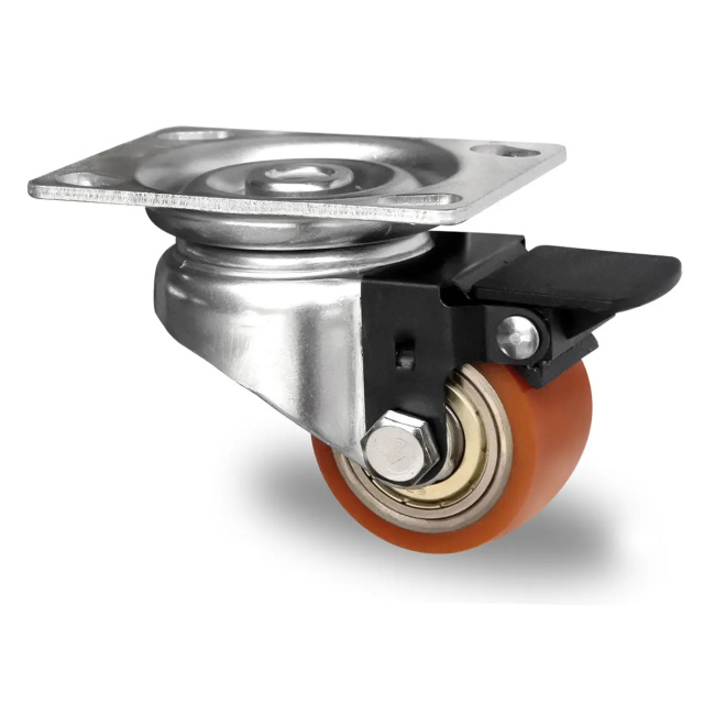 Polyurethan Lenkrolle mit Festeller 60 mm auf Stahl-Felge mit Doppelkugellager