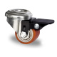 Polyurethan Lenkrolle mit Rückenloch mit Feststeller 35 mm auf Stahl-Felge mit Doppelkugellager