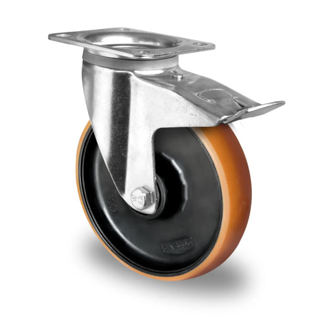 Polyurethan Schwerlast Lenkrolle 160 mm mit Feststeller auf Polyamid-Felge Doppelpräzisionskugellager