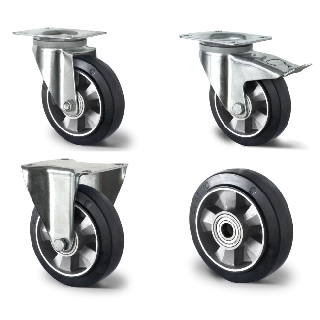 Elastik Schwerlast Lenkrolle Bockrolle Einbaurad auf Alu-Felge verschiedene Größen