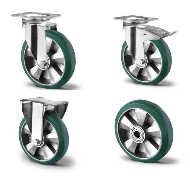 Elastik Gummi Schwerlast Lenkrolle Bockrolle Einbaurad auf Alu-Felge verschiedene Größen