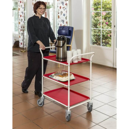 Servierwagen Tablettwagen 3 Böden - 770 x 495 x 960 mm - 150 kg - weiß/rot