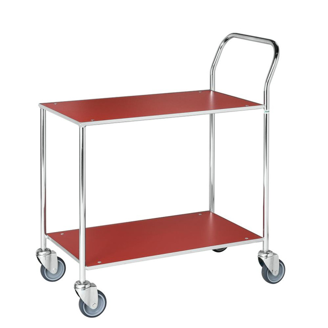 Tischwagen mit 2 Böden 840 x 430 mm, elektrolytisch verzinkt - rot
