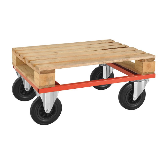 Paletten-Fahrgestell, niedrig, 800 x 600 x 270 mm, 800 kg - rot