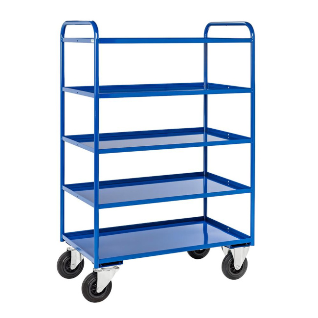 Etagenwagen 5 Böden mit Aufkantung 975 x 550 x 1.485 mm, 400 kg - blau