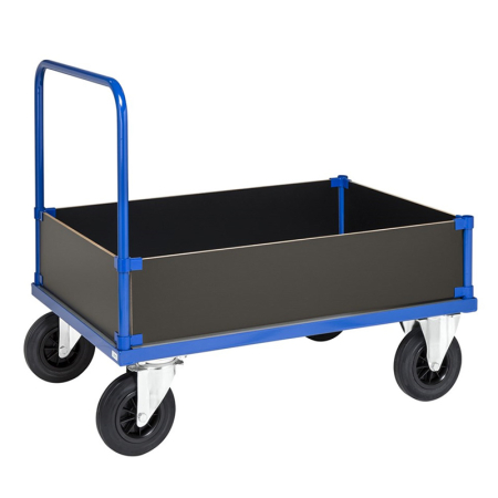 Vierwandwagen, niedrig, Blechboden 1.000 x 700 x 900 mm, Traglast: 500 kg - blau