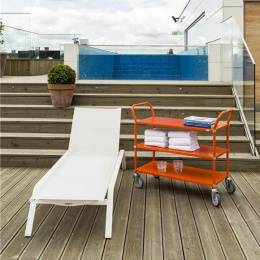 Servierwagen mit 3 Böden 1.080 x 480 x 940 mm, 250 kg - orange