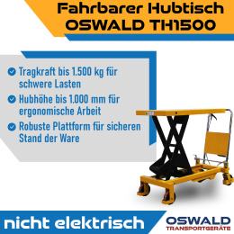 Fahrbarer Hubtisch 1.500 kg, 1.000 mm Hubhöhe, 1.200...