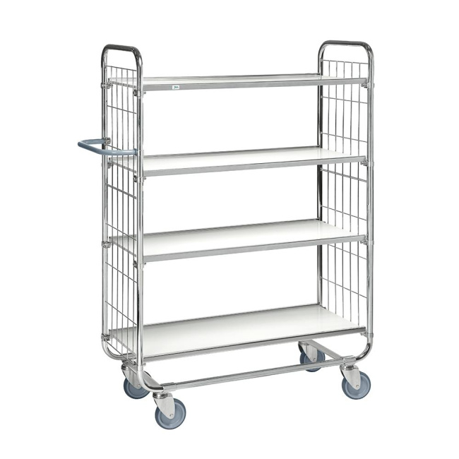 Kommissionierwagen mit 4 Böden, 815 x 470 x 1.590 mm, 250 kg, verzinkt