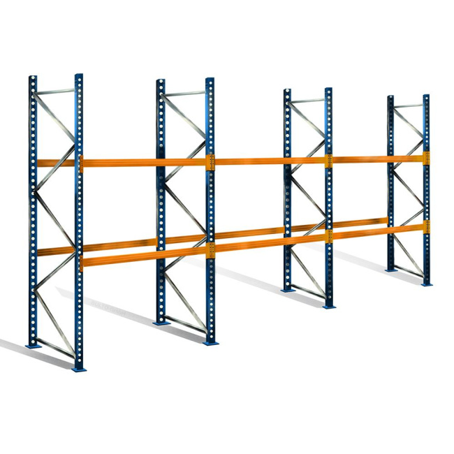 Palettenregal mit 3 Ebenen, 4 m Höhe, 8,5 m Breite - für 27 Europaletten à 500 kg