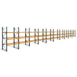 Palettenregal mit 4 Ebenen, 3 m Höhe, 27,8 m Breite - für 120 Europaletten à 500 kg