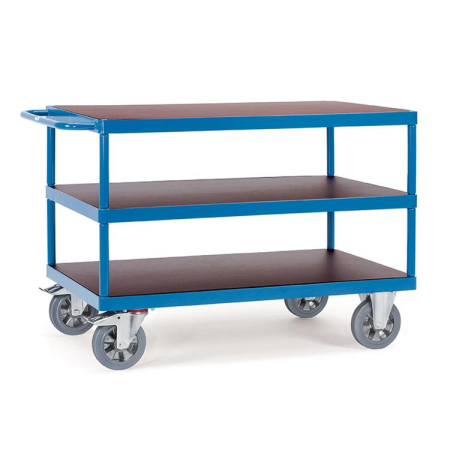 Fetra Tischwagen 1.200 kg LxB 1.000 x 700 mm, 3 Böden, Blau/Siebdruckplatte