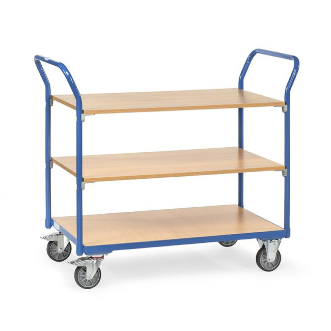Fetra Tischwagen 200 kg LxB 850 x 500 mm 3 Böden, 2 hochstehende Griffe
