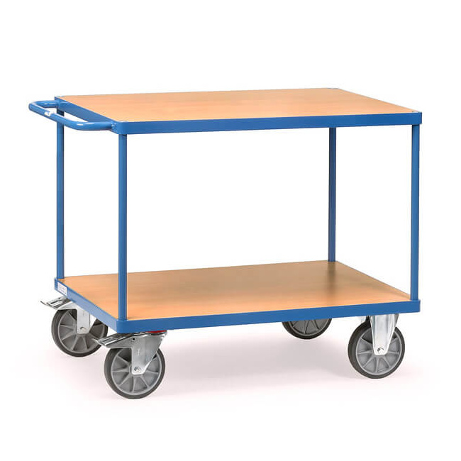 Fetra Tischwagen 600 kg LxB 1.000 x 600 mm, 2 Böden, Blau/Buchendekor