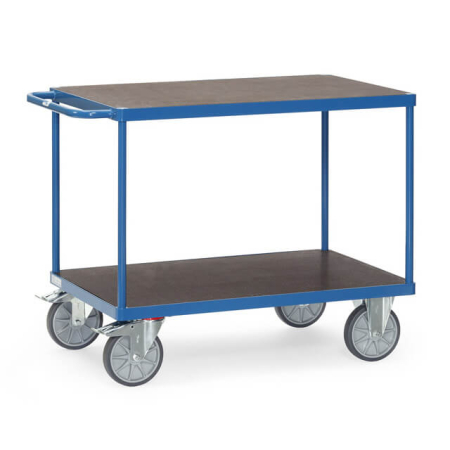 Fetra Tischwagen 600 kg LxB 1.000 x 600 mm, 2 Böden, Blau/Siebdruckplatte