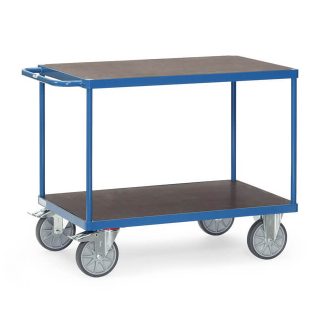 Fetra Tischwagen 600 kg LxB 1.000 x 600 mm, 2 Böden, Blau/Siebdruckplatte