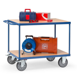 Fetra Tischwagen 600 kg LxB 1.000 x 700 mm, 2 Böden, Blau/Buchendekor