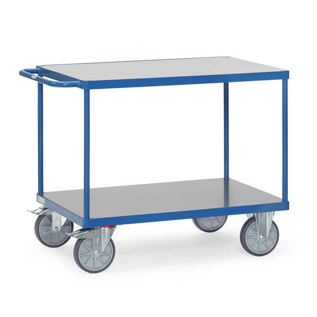 Fetra Tischwagen 600 kg LxB 1.000 x 700 mm, 2 Böden, Blau/Hart-PVC
