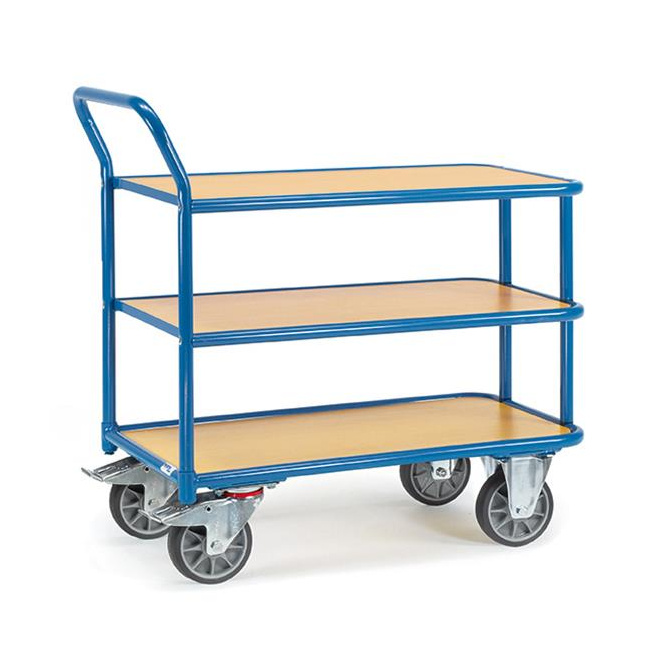 Fetra Tischwagen 400 kg LxB 850 x 500 mm 3 Böden, hochstehender Griff