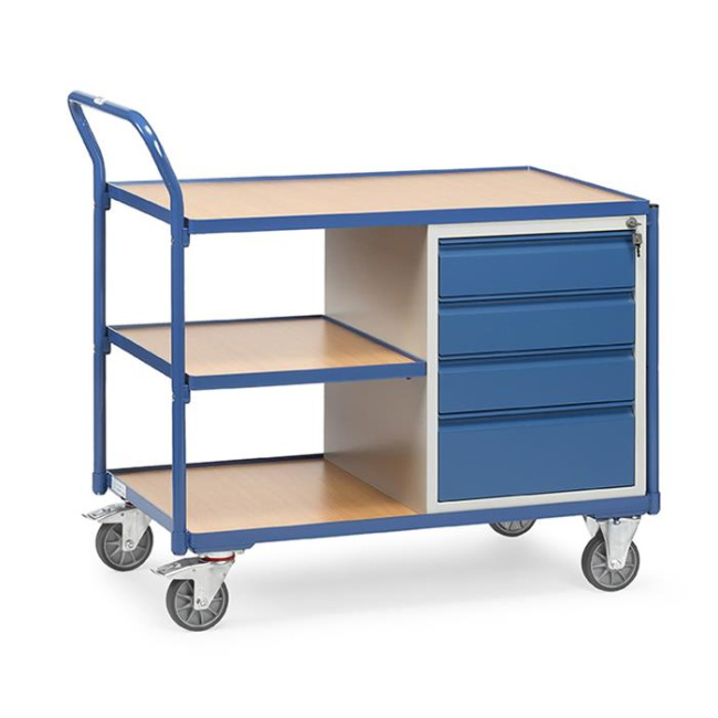 Fetra Tischwagen LxB 1000 x 600 mm 300 kg 4 Schubladen / 3 Ladeflächen