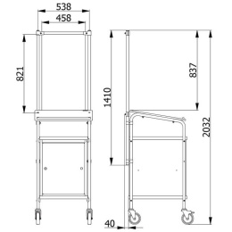 Fetra Rollpult mit Schreibfläche, Stahlschrank und Infektionsschutzwand