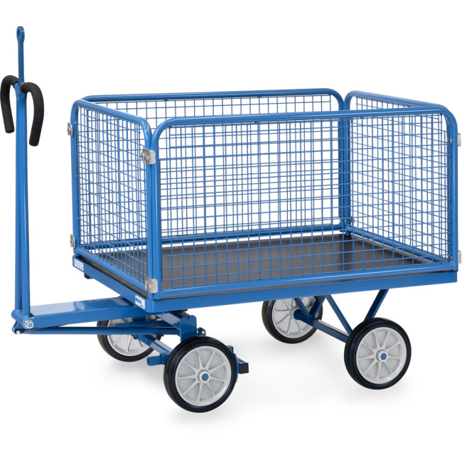 Fetra Handpritschenwagen 60 cm Gitterwände, Zugöse 700 kg LxB 1.200 x 800 mm Vollgummiräder