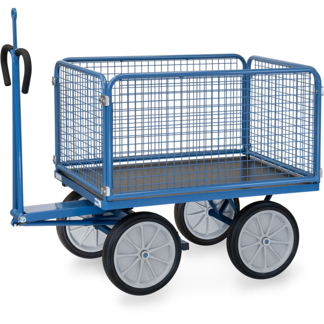 Fetra Handpritschenwagen 60 cm Gitterwände, Zugöse 1.000 kg LxB 1.200 x 800 mm Vollgummiräder