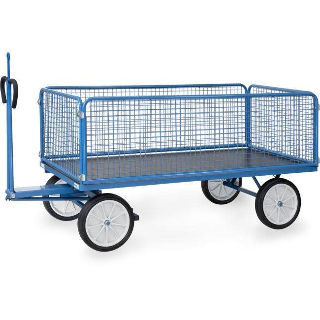 Fetra Handpritschenwagen 60 cm Gitterwände, Zugöse 1.250 kg LxB 2.000 x 1.000 mm Vollgummiräder