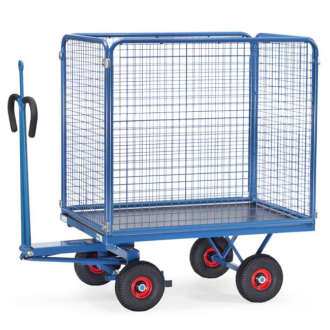 Fetra Handpritschenwagen 100 cm Gitterwände, Zugöse 700 kg LxB 1.200 x 800 mm Luftreifen