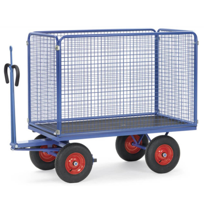 Fetra Handpritschenwagen 100 cm Gitterwände, Zugöse 1.000 kg LxB 1.600 x 900 mm Luftreifen