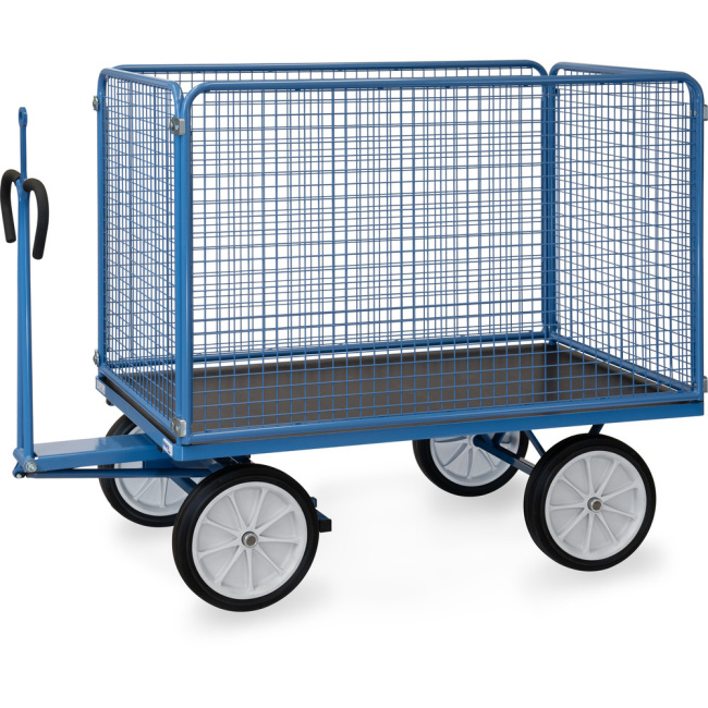 Fetra Handpritschenwagen 100 cm Gitterwände, Zugöse 1.000 kg LxB 1.600 x 900 mm Vollgummiräder