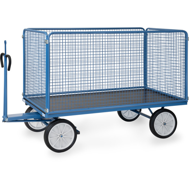 Fetra Handpritschenwagen 100 cm Gitterwände, Zugöse 1.250 kg LxB 2.000 x 1.000 mm Vollgummiräder