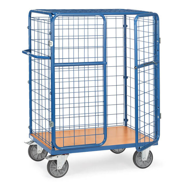 Fetra Paketwagen 600 kg, Drahtgitterwände 1,5 m, Flügeltüren + Dach, LxB 1.200 x 800 mm
