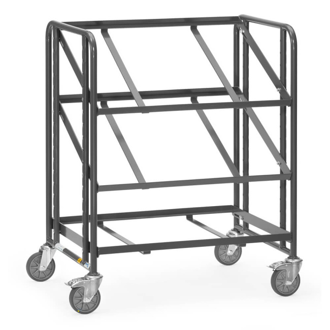 Fetra ESD-Eurokastenwagen 250 kg mit 3 offenen Etagenrahmen LxB 820 x 610 mm