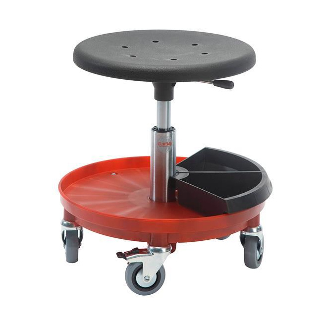 Rollhocker Montagehocker, 37-50 cm Sitzhöhe, Ablage, rot
