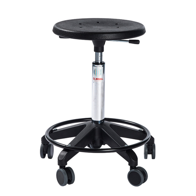 Rollhocker Arbeitshocker, 54-73 cm Sitzhöhe, Fußring, schwarz