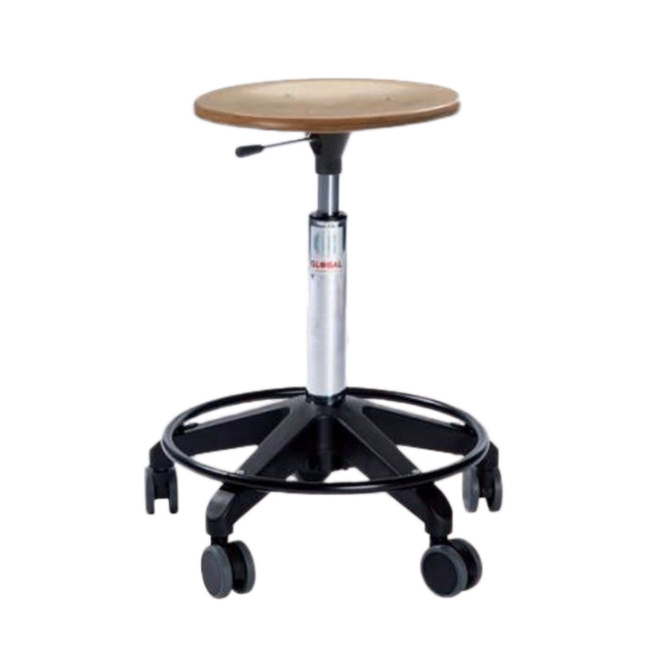 Rollhocker Arbeitshocker, 54-73 cm Sitzhöhe, Fußring, Leimholz