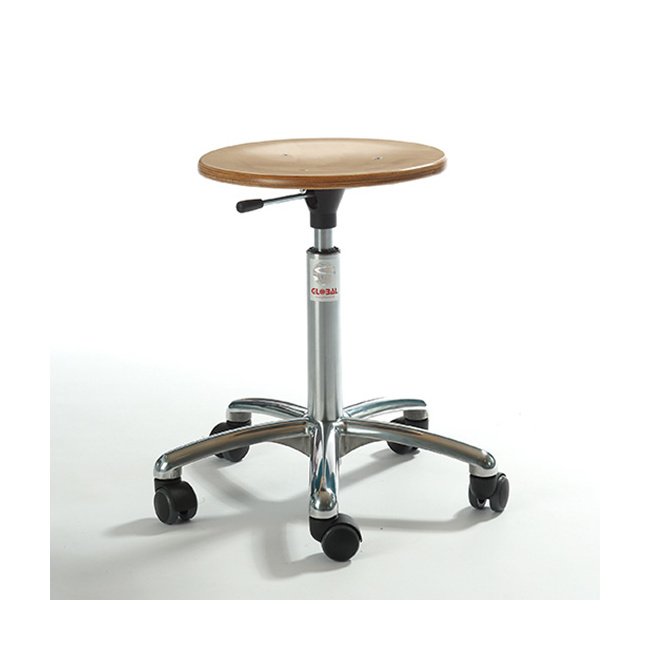 Rollhocker Arbeitshocker, 46-65 cm Sitzhöhe, Alu-Fußkreuz, Leimholz