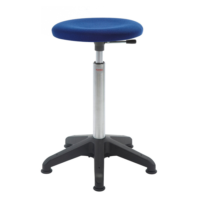 Arbeitshocker Stehhilfe, 54-80 cm Sitzhöhe, Fußkreuz, gepolstert, blau