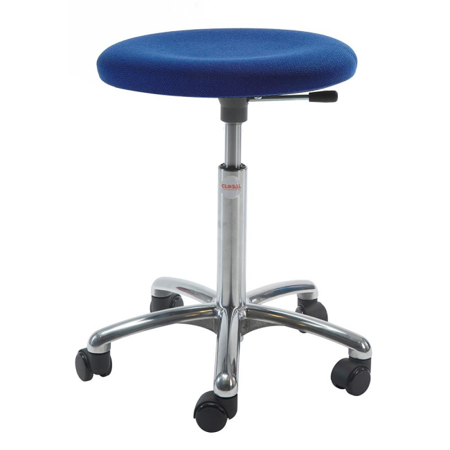 Rollhocker Arbeitshocker, 46-65 cm Sitzhöhe, Alu-Fußkreuz, gepolstert, blau