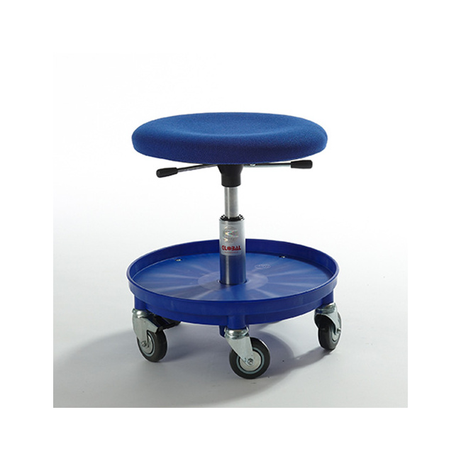 Rollhocker Montagehocker, 37-50 cm Sitzhöhe, Ablage, gepolstert, blau