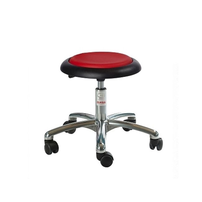 Rollhocker Arbeitshocker, 37-50 cm Sitzhöhe, Alu-Fußkreuz, gepolstert, rot