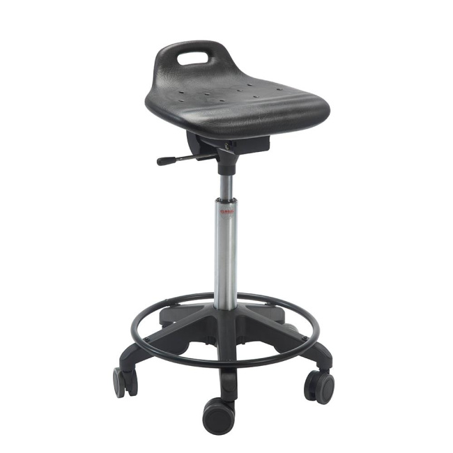 Rollhocker Arbeitshocker, 61-80 cm Sitzhöhe, mit Griff, Fußring, schwarz