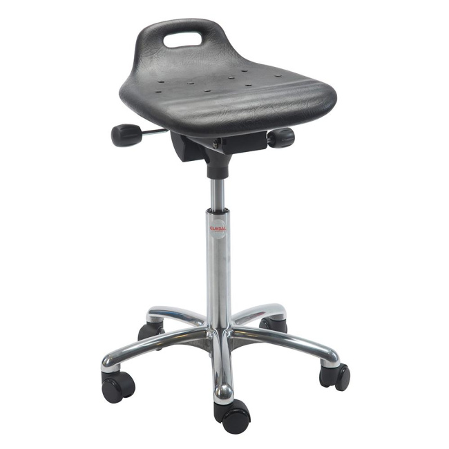 Rollhocker Arbeitshocker, 54-73 cm Sitzhöhe, mit Griff, Alu-Fußkreuz, schwarz