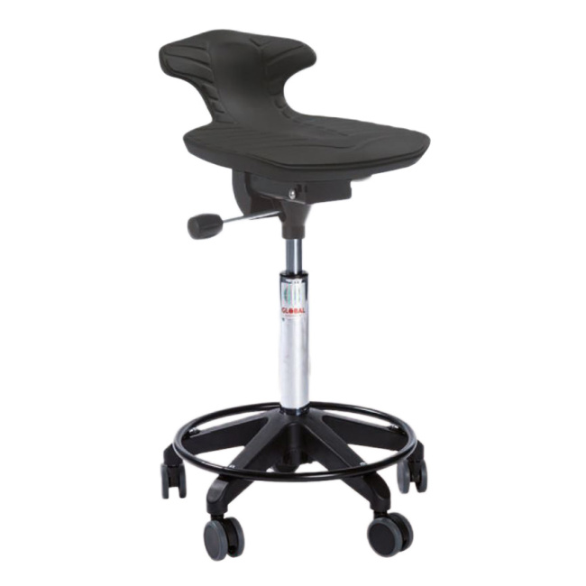 Rollhocker Arbeitshocker, 61-80 cm Sitzhöhe, extra soft, Fußring, schwarz