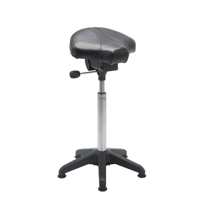 Arbeitshocker Sattelstuhl, 66-92 cm Sitzhöhe, Leder, Fußkreuz, schwarz