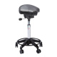 Rollhocker Sattelstuhl, 61-80 cm Sitzhöhe, Leder, Fußring, schwarz