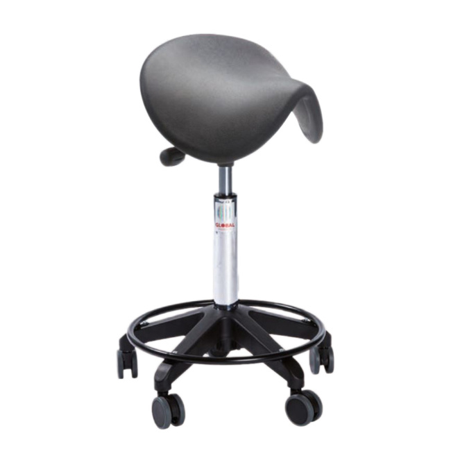 Rollhocker Sattelstuhl, 61-80 cm Sitzhöhe, Fußring, schwarz